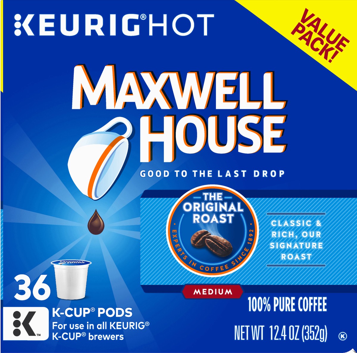 slide 6 of 9, Maxwell House Original Medium Roast Ground Coffee - Keurig K-Cups, 36 ct