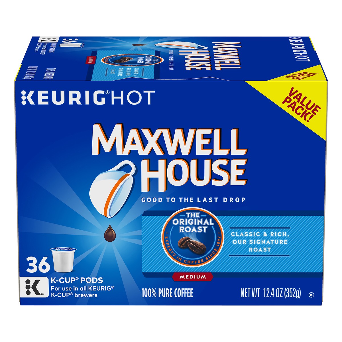 slide 1 of 9, Maxwell House Original Medium Roast Ground Coffee - Keurig K-Cups, 36 ct