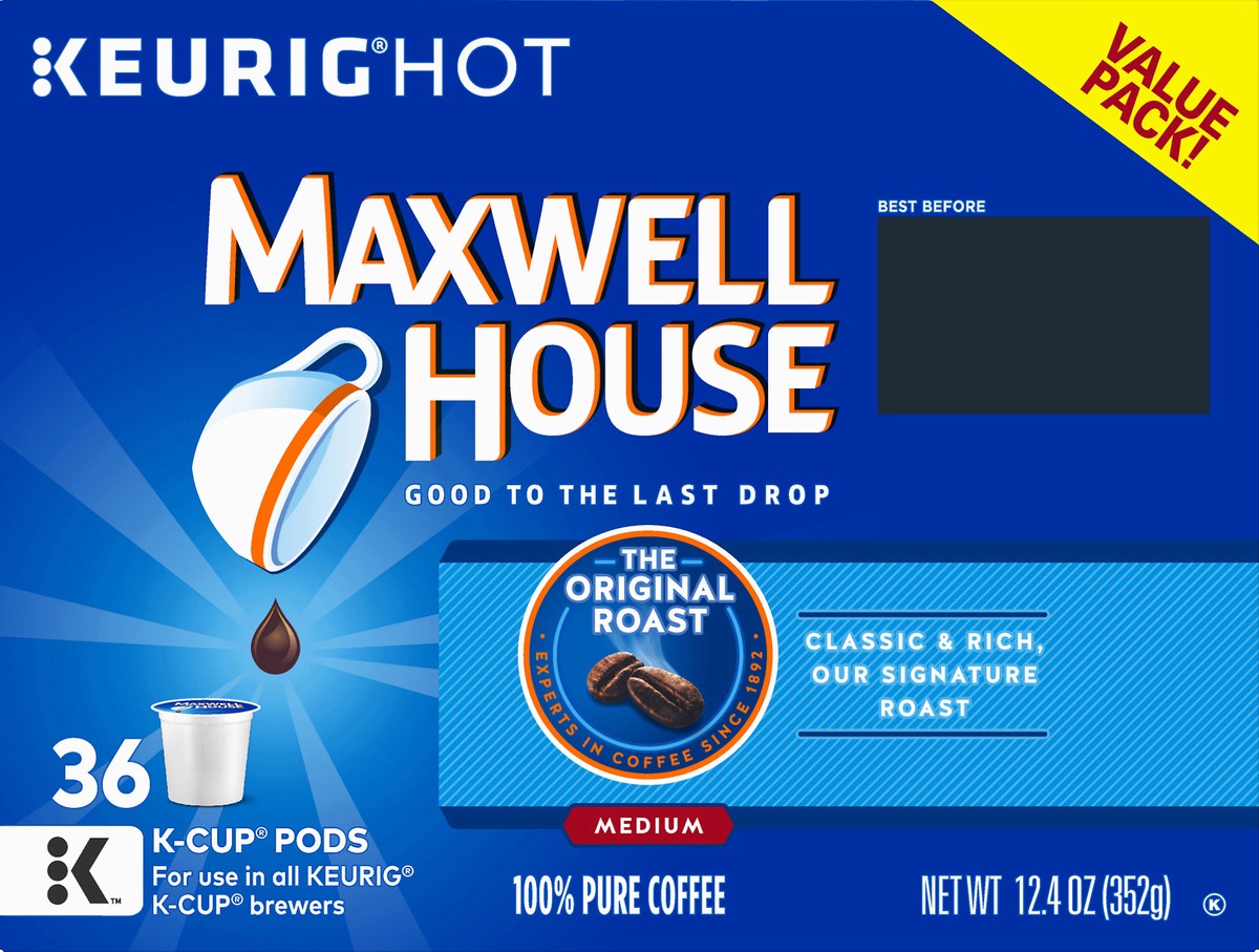 slide 9 of 9, Maxwell House Original Medium Roast Ground Coffee - Keurig K-Cups, 36 ct