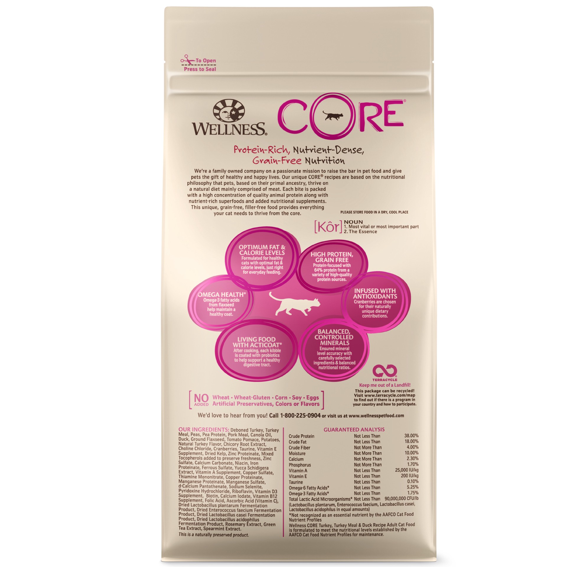 slide 3 of 5, Wellness CORE Grain-Free Turkey, Turkey Meal & Duck Formula Dry Cat Food, 2 Pound Bag, 2 lb