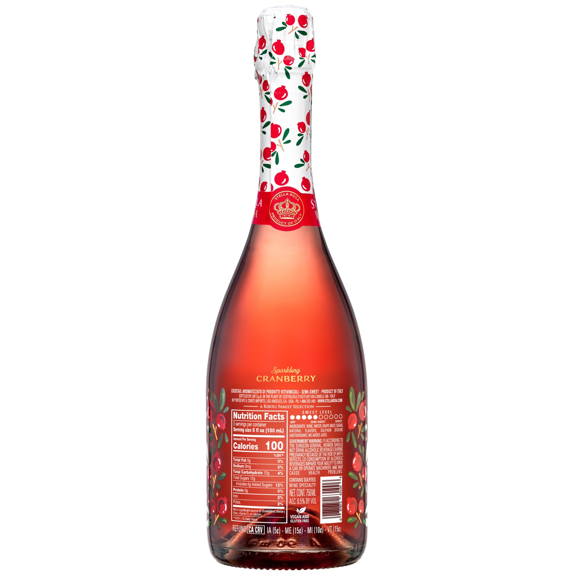 slide 5 of 6, Stella Rosa Sparkling Cranberry Semi-Sweet Rose Wine 750ml, 750 ml