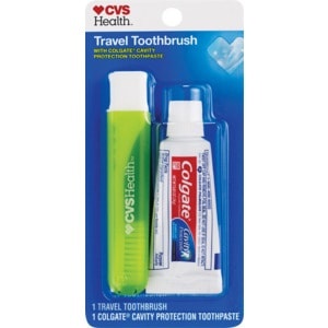 slide 1 of 1, CVS Health Travel Toothbrush With Colgate Toothpaste, 1 set