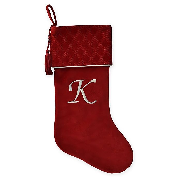 slide 1 of 2, Winter Wonderland Harvey Lewis Monogram Letter K'' Luxurious Velvet Stocking - Red'', 1 ct