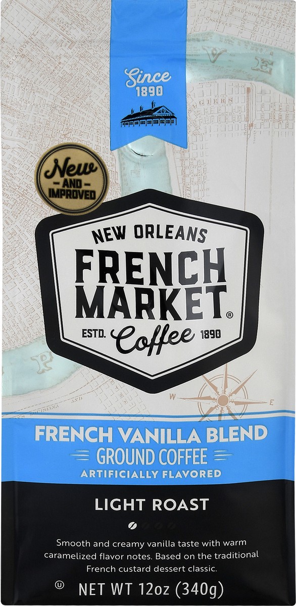 slide 5 of 12, French Market Coffee Ground Light Roast French Vanilla Blend Coffee 12 oz, 12 oz