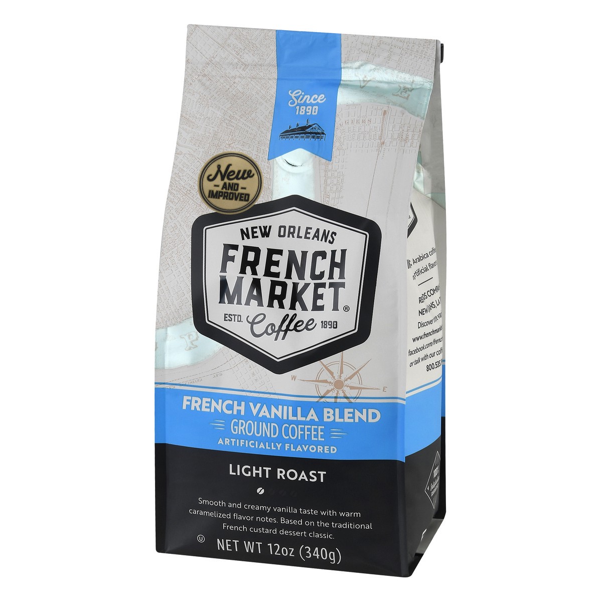 slide 9 of 12, French Market Coffee Ground Light Roast French Vanilla Blend Coffee 12 oz, 12 oz