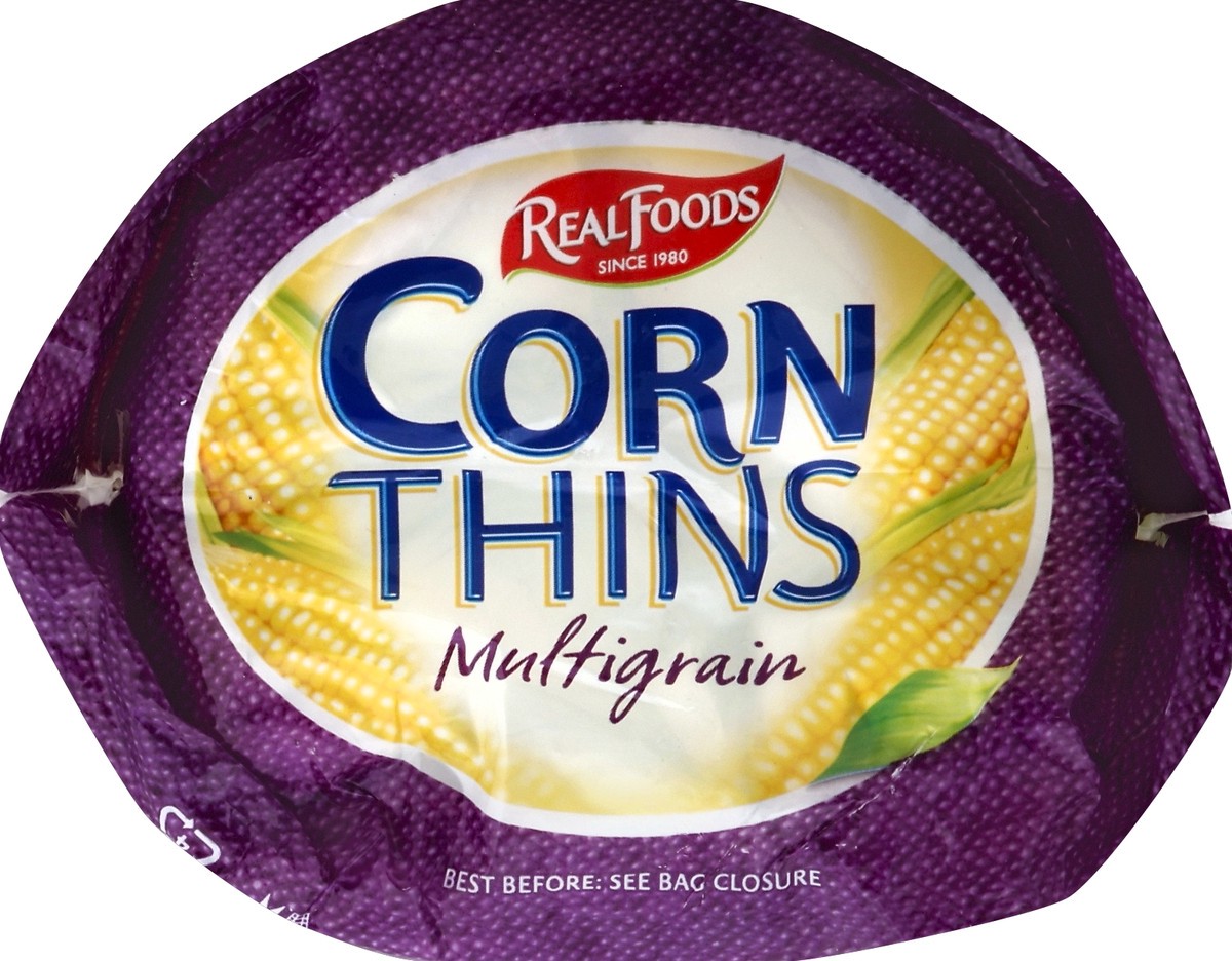 slide 6 of 6, Del Real Foods Real Foods Corn Thins Multigr, 5.3 oz