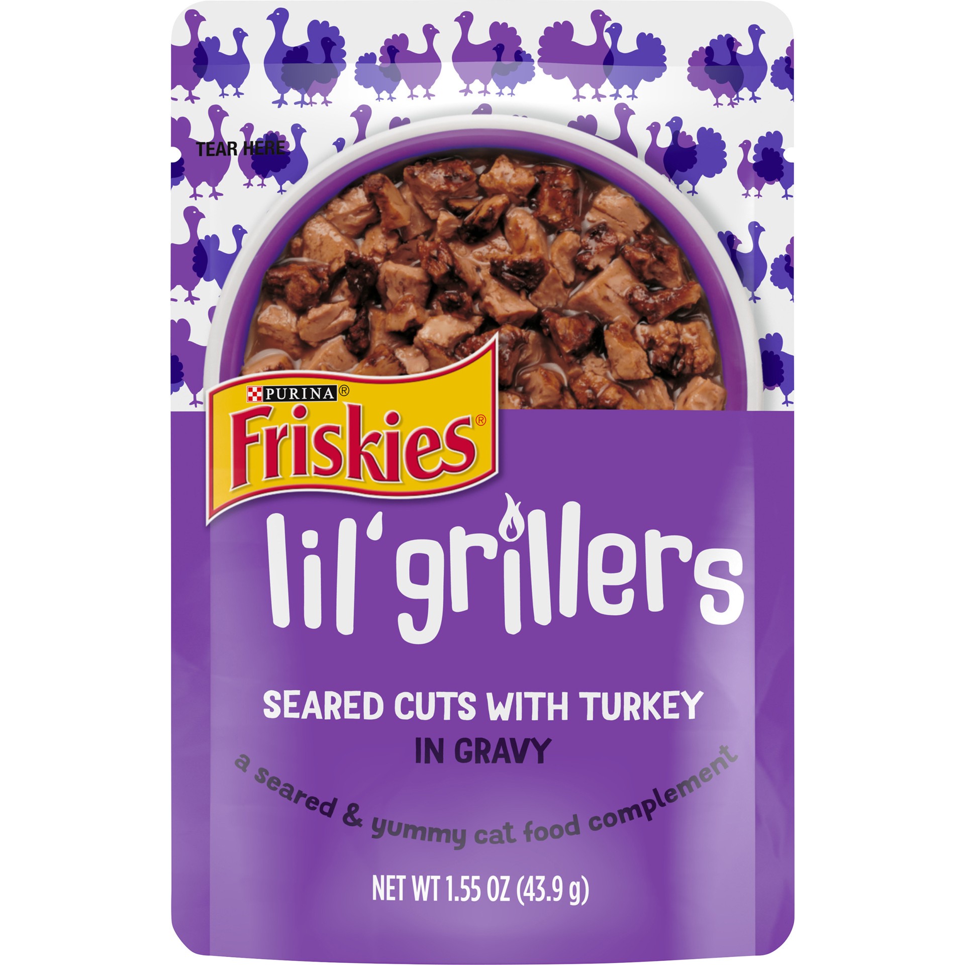 slide 1 of 8, Friskies Purina Friskies Gravy Wet Cat Food Complement, Lil' Grillers Seared Cuts With Turkey, 1.55 oz