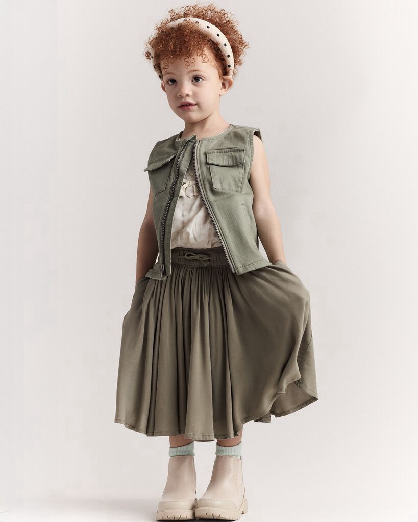 slide 5 of 6, Otteravenue Toddler Girl Avenue Twirl™ Midi Skirt - Olive Olive 5T, 1 ct