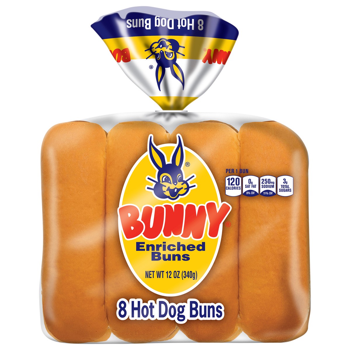 slide 1 of 1, Bunny Bread Hot Dog Buns, Enriched Sliced White Bread Hot Dog Buns, 8 Count, 8 ct