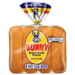 Bunny Bread Hot Dog Buns, Enriched Sliced White Bread Hot Dog Buns, 8 Count