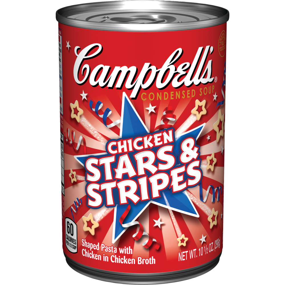 slide 1 of 4, Campbell's Condensed Chicken Stars & Stripes Soup, 10.5 oz