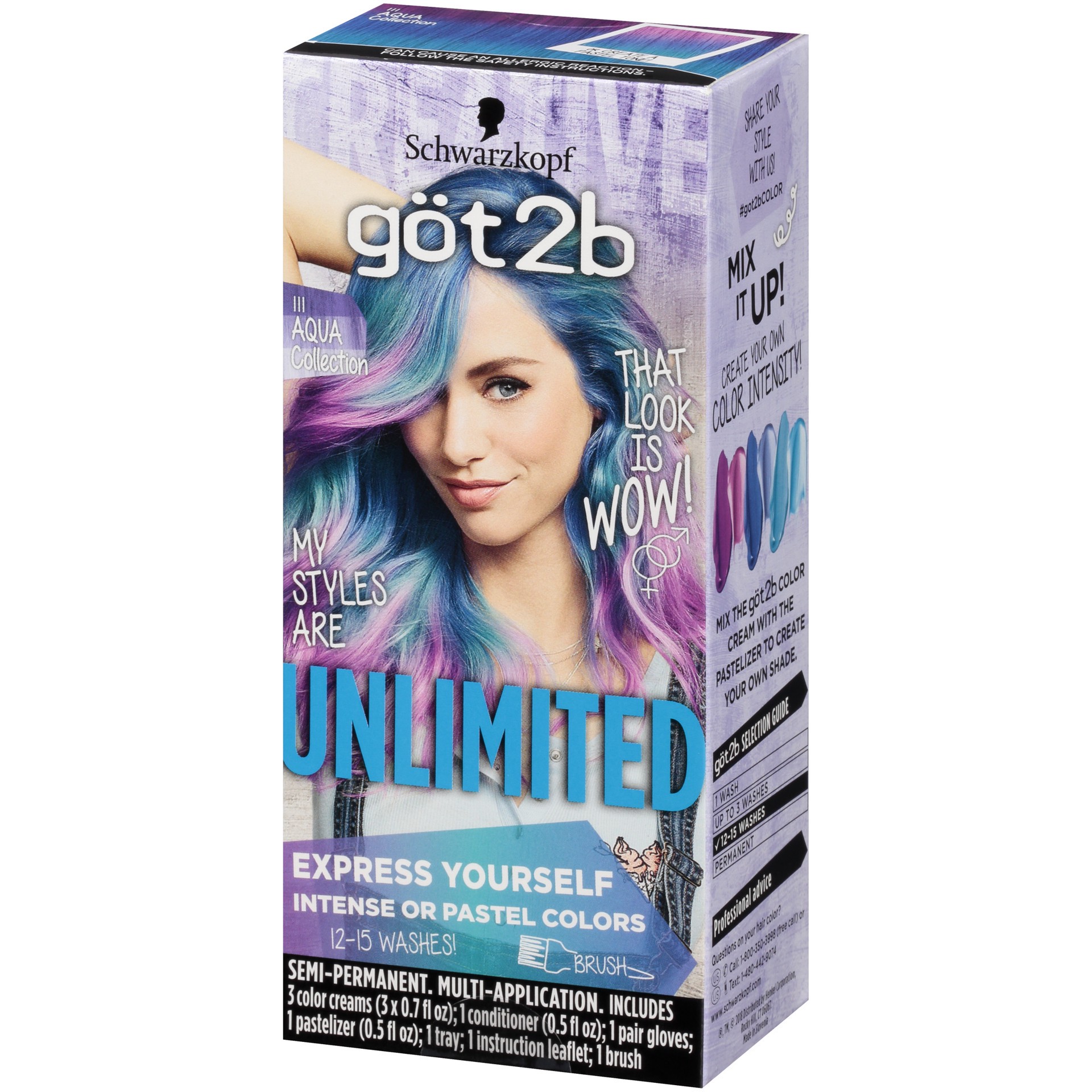 slide 2 of 4, göt2b Schwarzkopf Got2b Unlimited Semi-Permanent Hair Color, 111 Aqua Collection, 4.6 oz