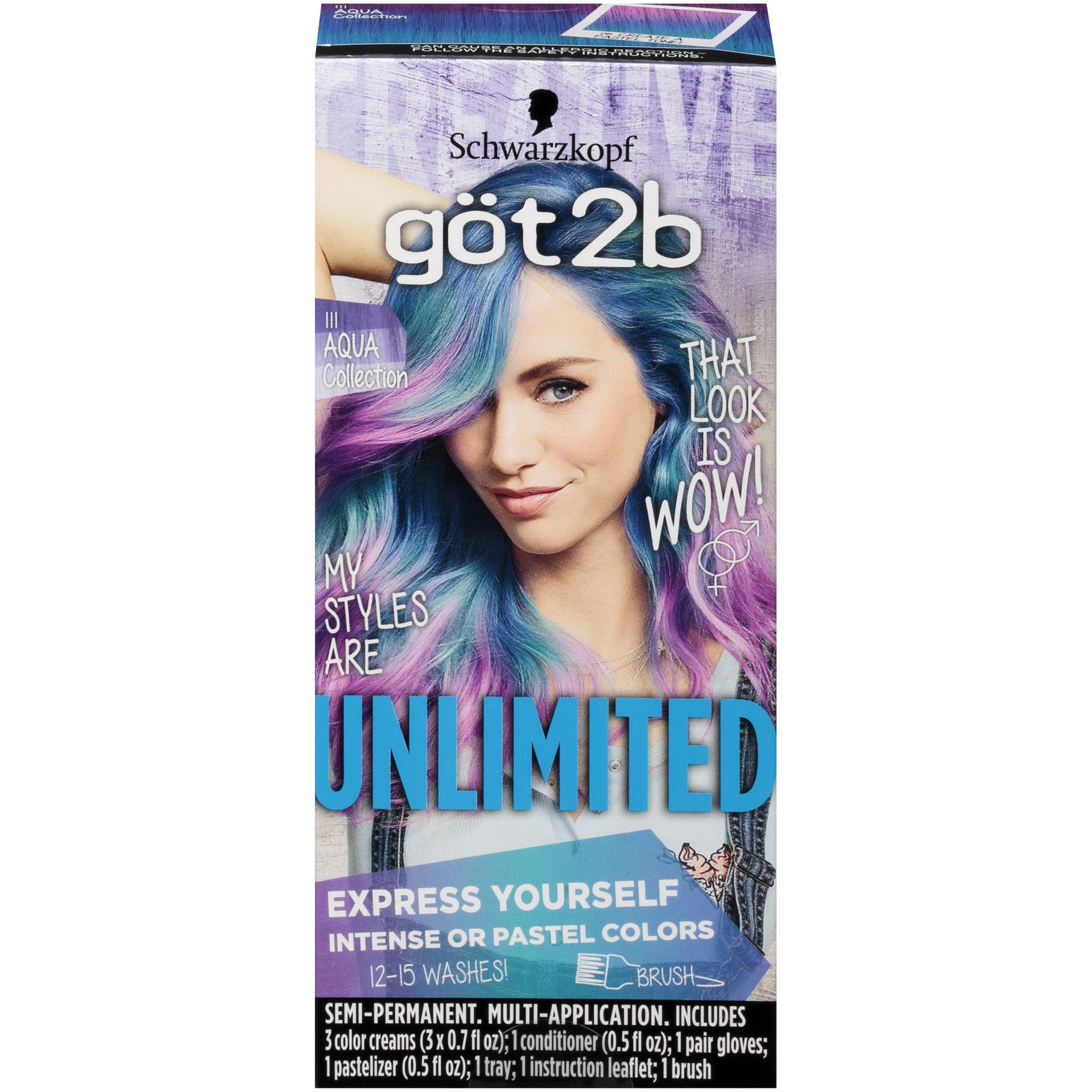 slide 3 of 4, göt2b Schwarzkopf Got2b Unlimited Semi-Permanent Hair Color, 111 Aqua Collection, 4.6 oz