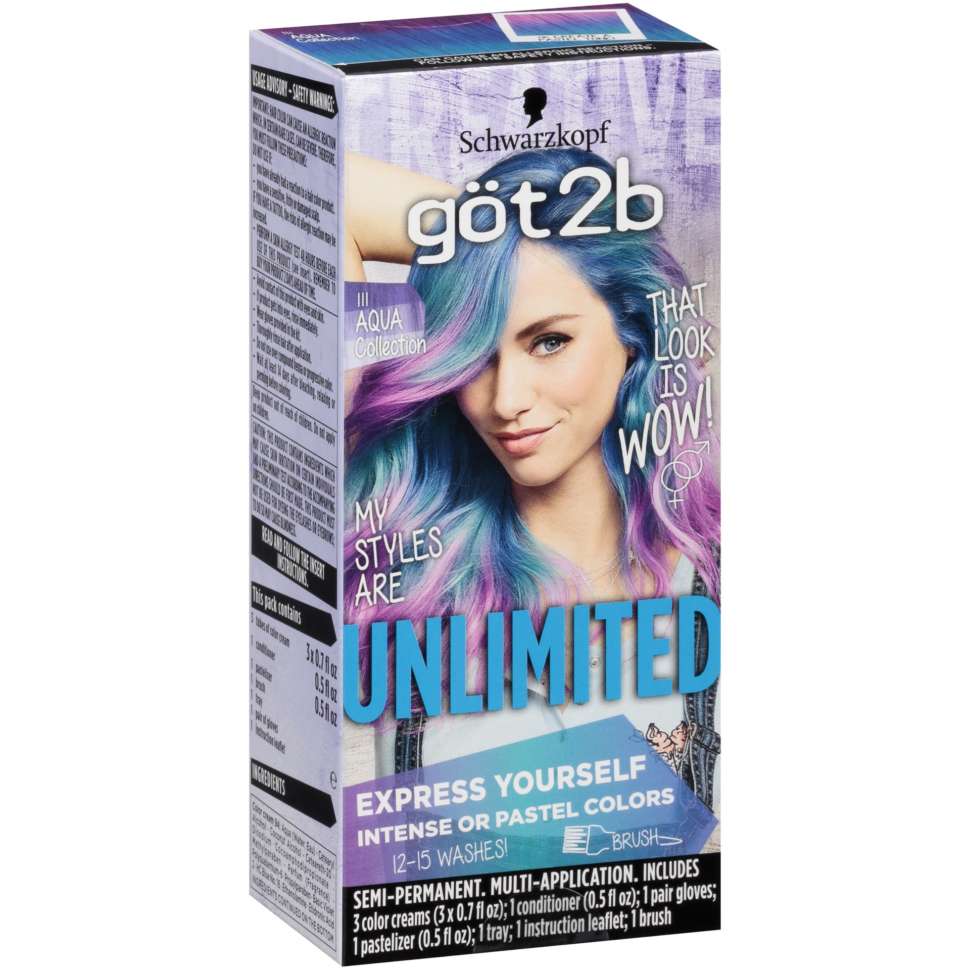 slide 1 of 4, göt2b Schwarzkopf Got2b Unlimited Semi-Permanent Hair Color, 111 Aqua Collection, 4.6 oz