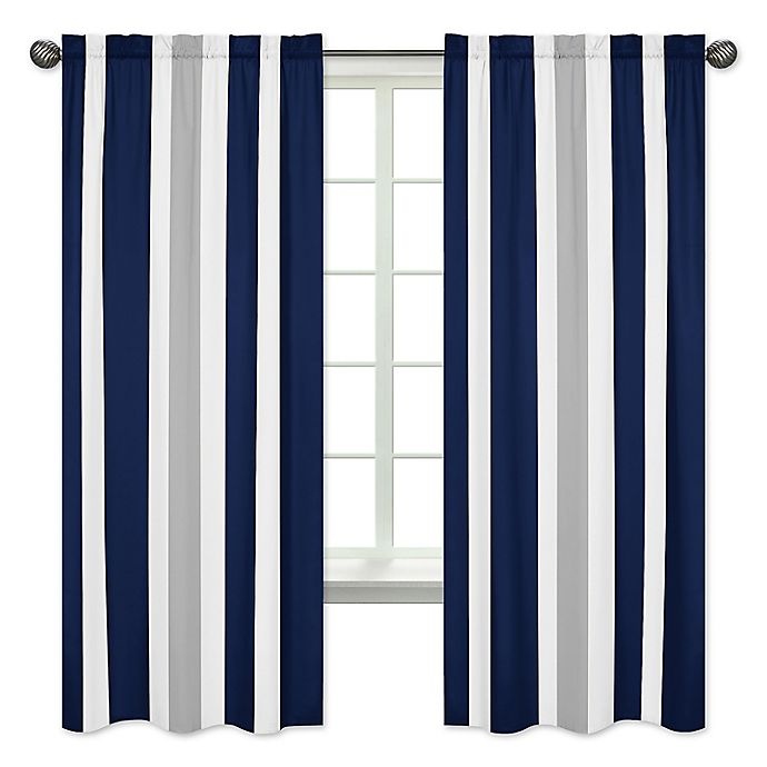 slide 1 of 1, Sweet Jojo Designs Navy and Grey Stripe Window Panel Pair, 1 ct