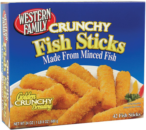 slide 1 of 1, Western Family Crunchy Fish Sticks, 24 oz