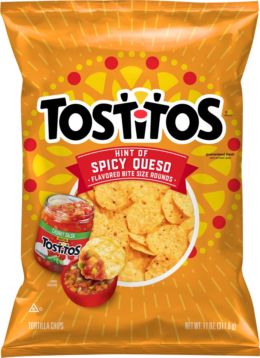 slide 1 of 7, Tostitos Tortilla Chips Hint of Spicy Queso Flavored 11 Oz, 11 oz