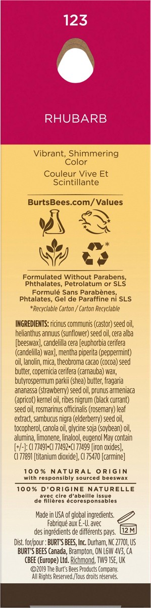 slide 2 of 9, Burt's Bees Rhubarb Lip Shimmer 0.09 oz, 0.09 oz