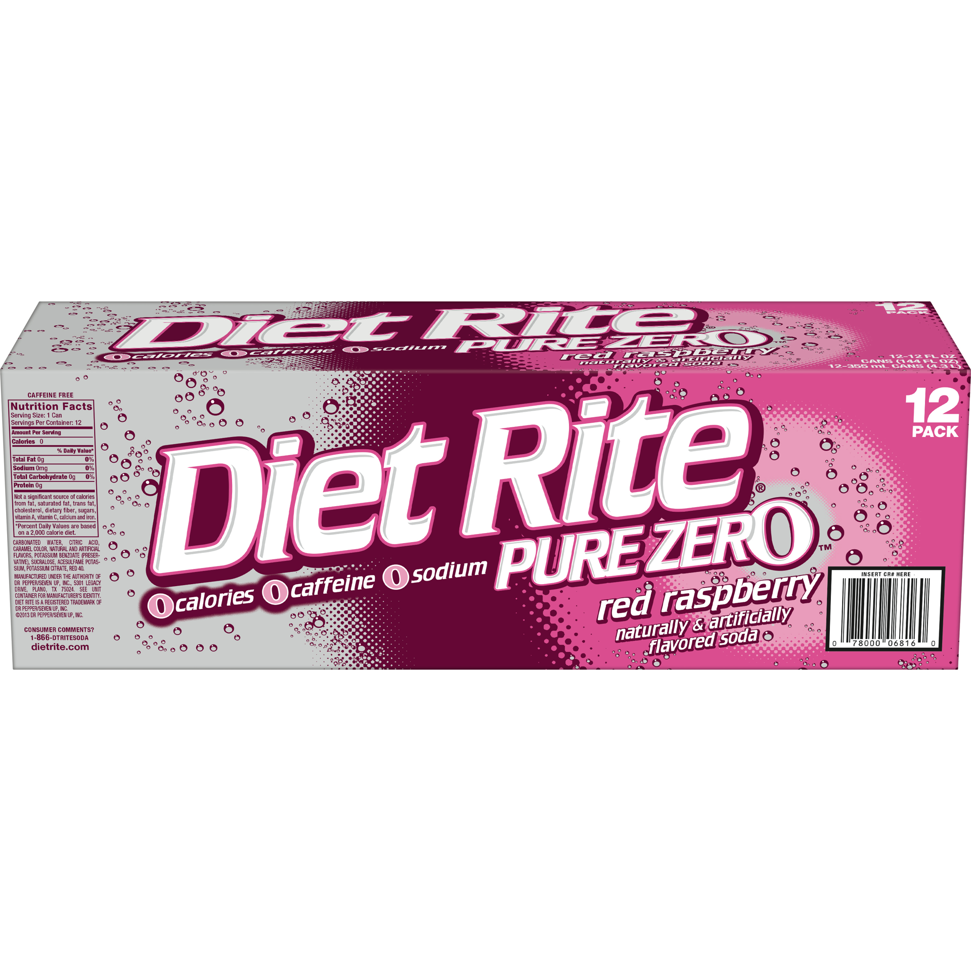 slide 2 of 5, Diet Rite Pure Zero Diet Rite Red Raspberry, 12 oz