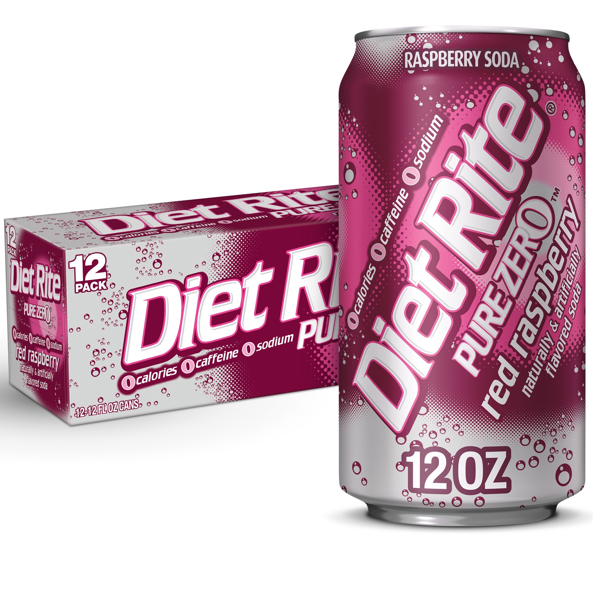 slide 1 of 5, Diet Rite Pure Zero Diet Rite Red Raspberry, 12 oz