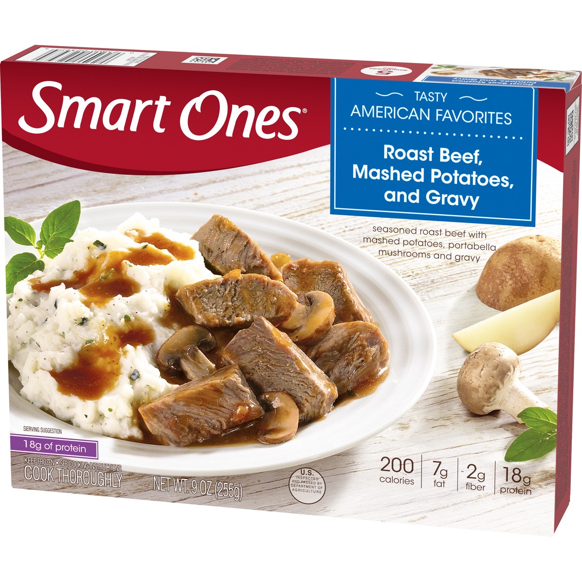 slide 13 of 14, Smart Ones Roast Beef, Mashed Potatoes & Gravy with Portabella Mushrooms Frozen Meal, 9 oz Box, 9 oz