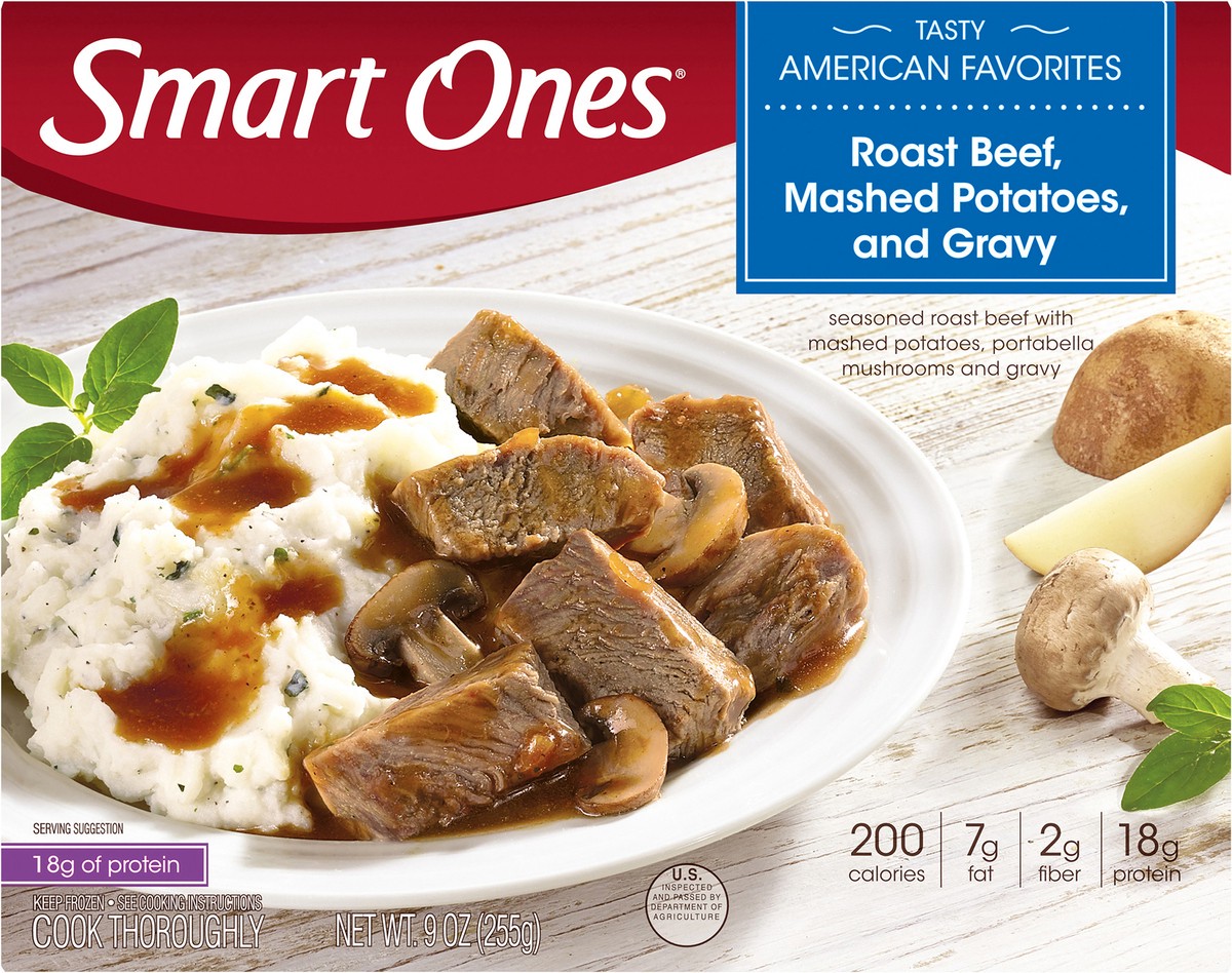 slide 4 of 14, Smart Ones Roast Beef, Mashed Potatoes & Gravy with Portabella Mushrooms Frozen Meal, 9 oz Box, 9 oz