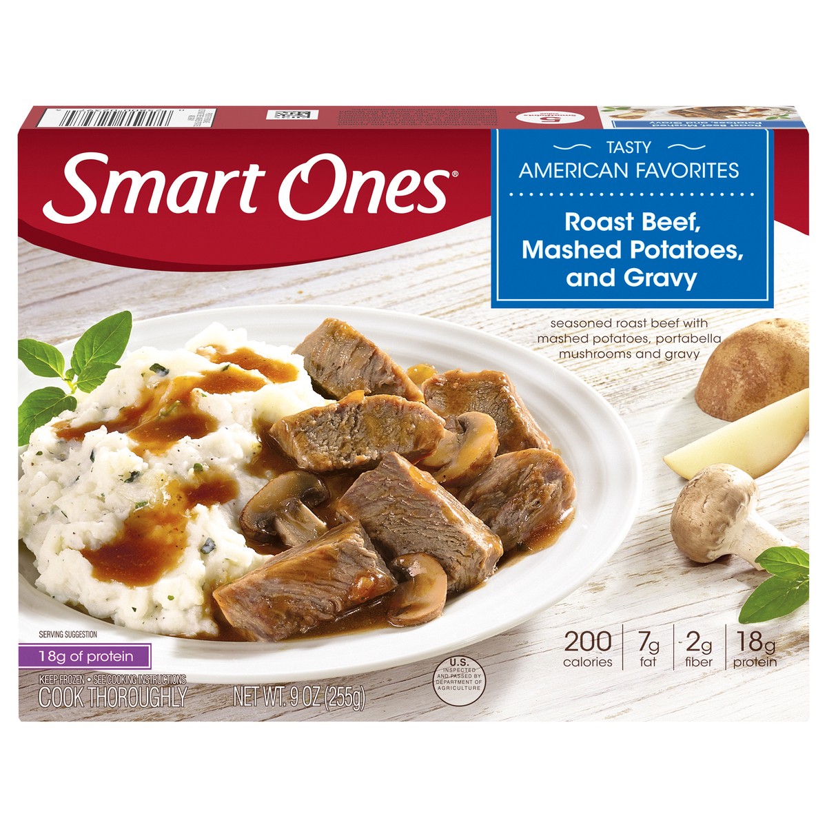 slide 8 of 14, Smart Ones Roast Beef, Mashed Potatoes & Gravy with Portabella Mushrooms Frozen Meal, 9 oz Box, 9 oz