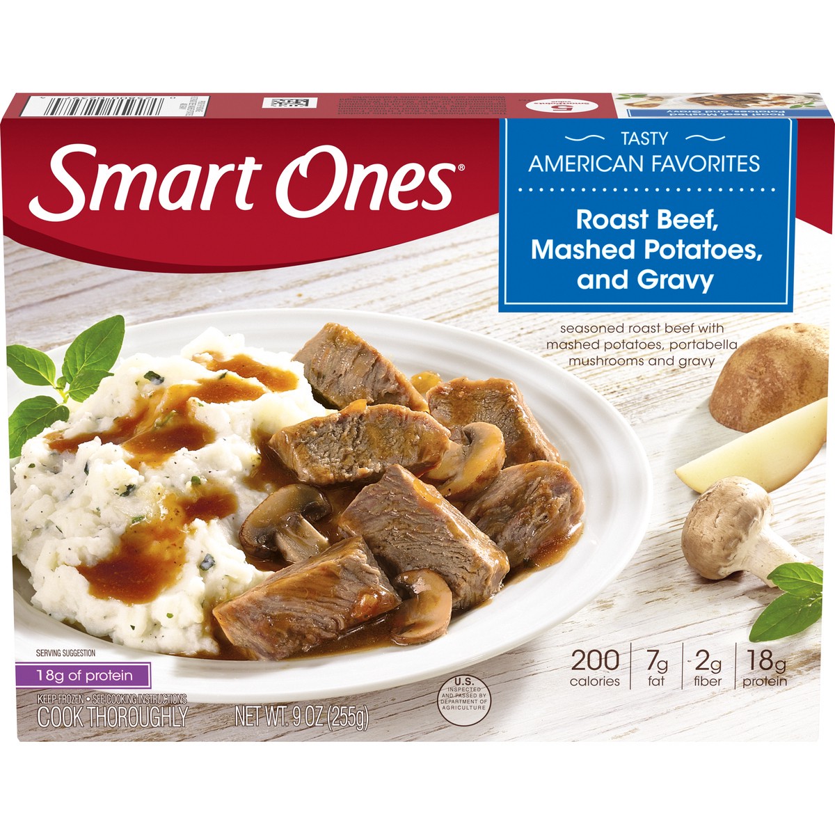 slide 1 of 14, Smart Ones Roast Beef, Mashed Potatoes & Gravy with Portabella Mushrooms Frozen Meal, 9 oz Box, 9 oz