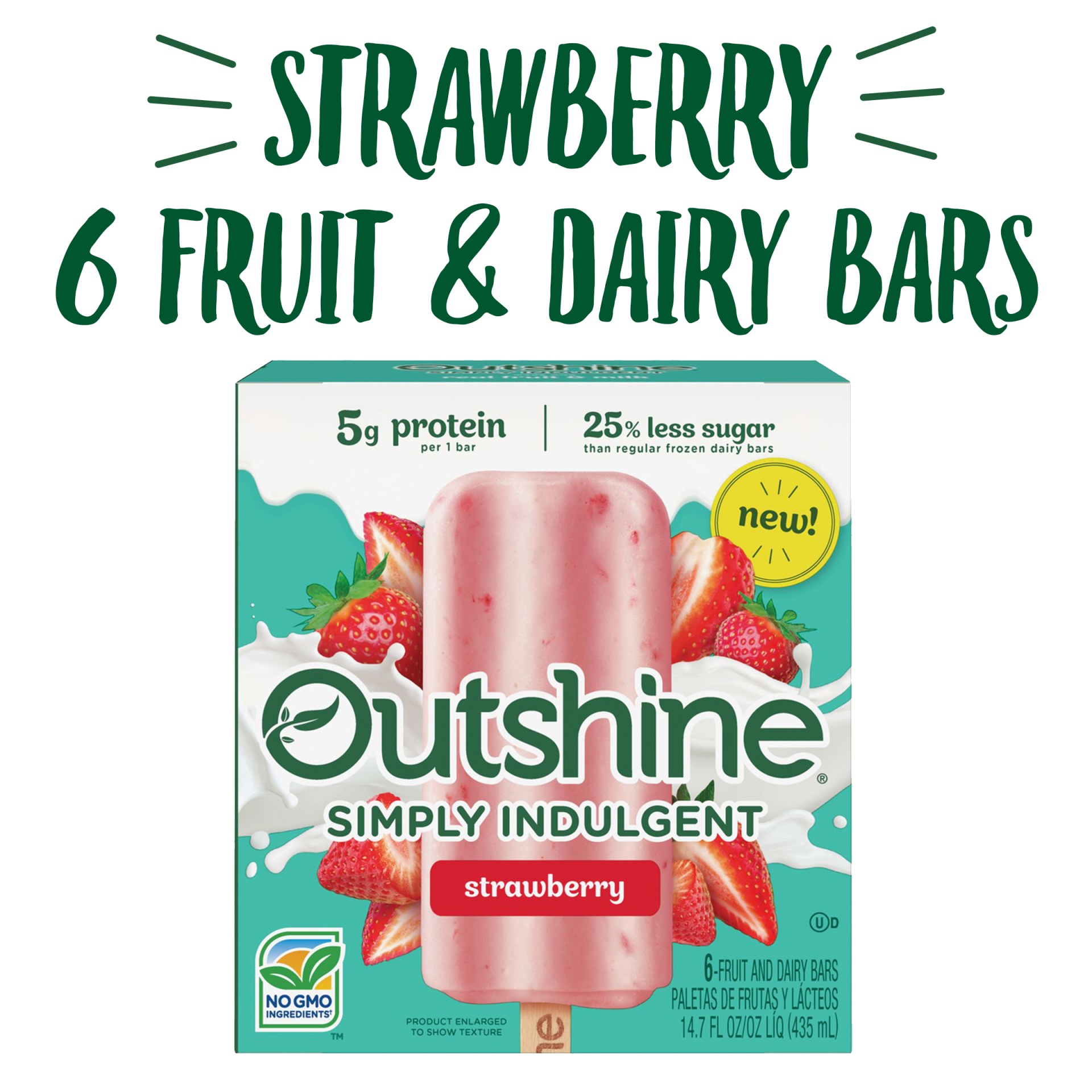 slide 1 of 7, Outshine Simply Indulgent Strawberry Frozen Fruit And Dairy Bars, 14.71 fl oz