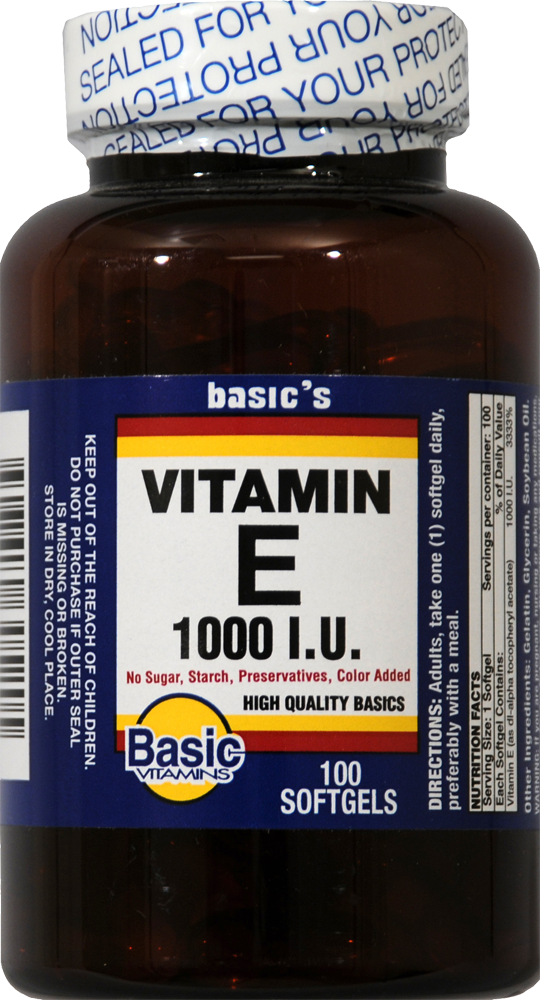 slide 1 of 1, Basic Vitamin E Softgels 1000 Iu 100 Count, 100 ct