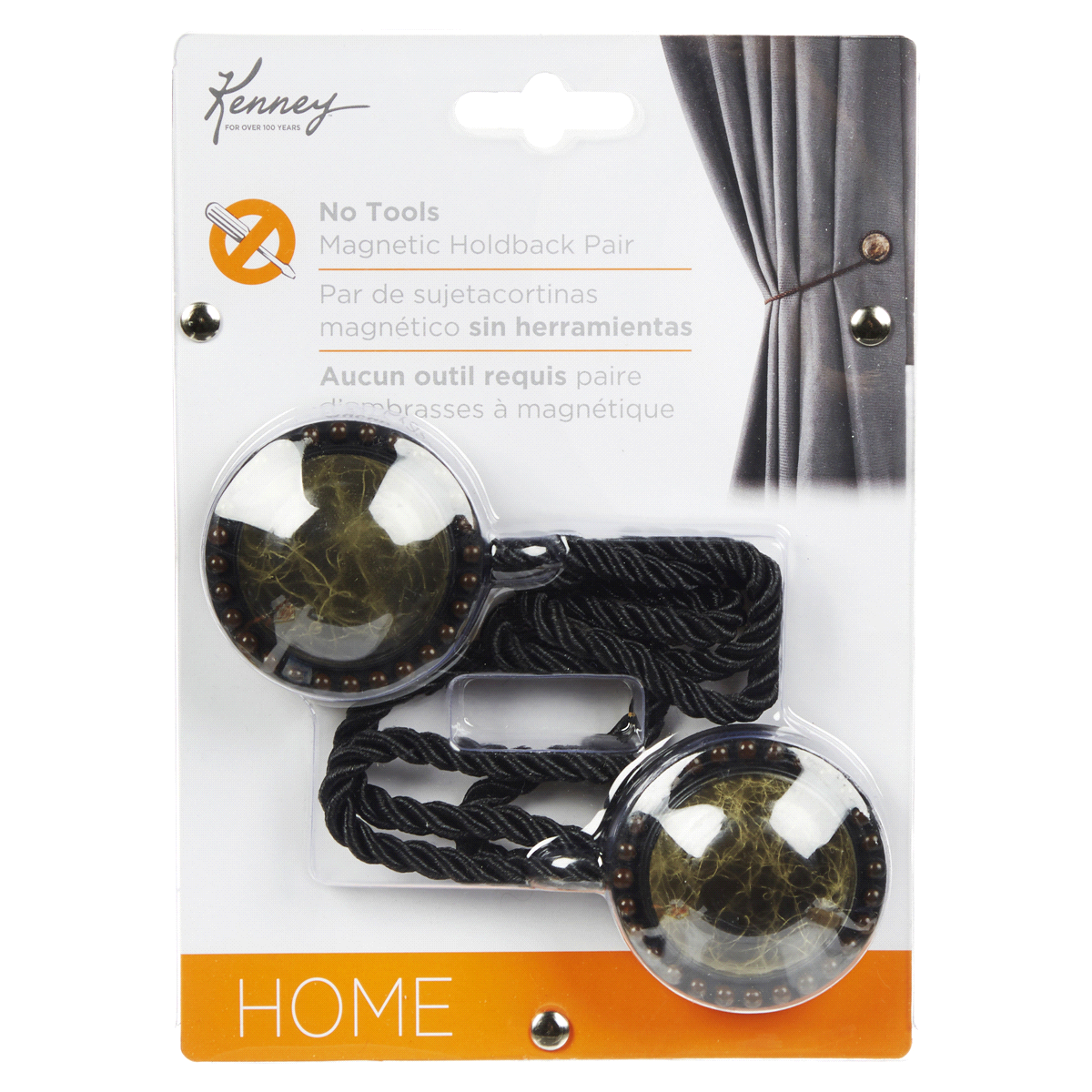 slide 1 of 29, Kenney Marble Magnetic Holdbacks for Curtains and Drapes, Black/Bronze, 2 ct