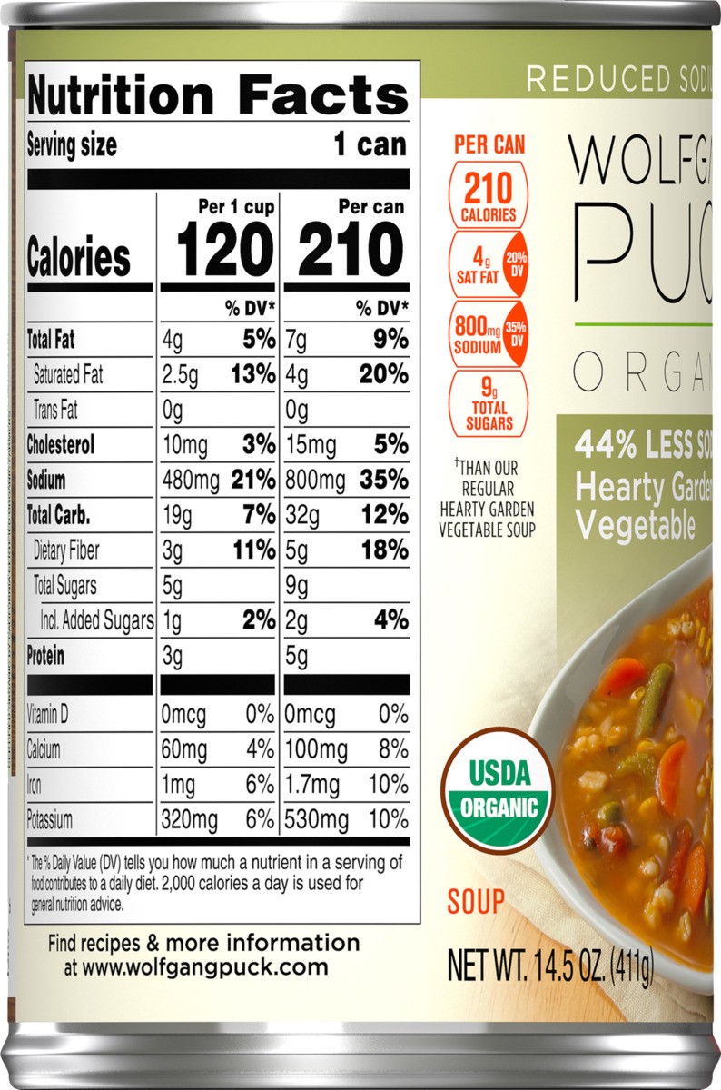 slide 9 of 11, Wolfgang Puck Organic 44% Less Sodium Hearty Garden Vegetable Soup, 14.5 oz. Can, 14.5 oz