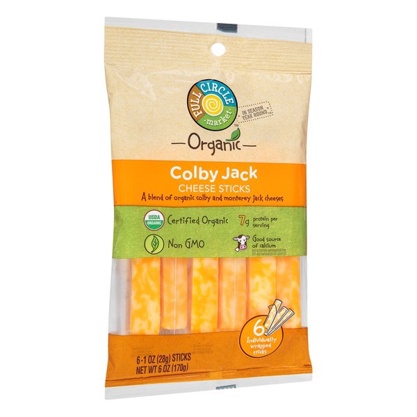 slide 1 of 1, Full Circle Market, Cheese Sticks, Colby Jack, 6 oz