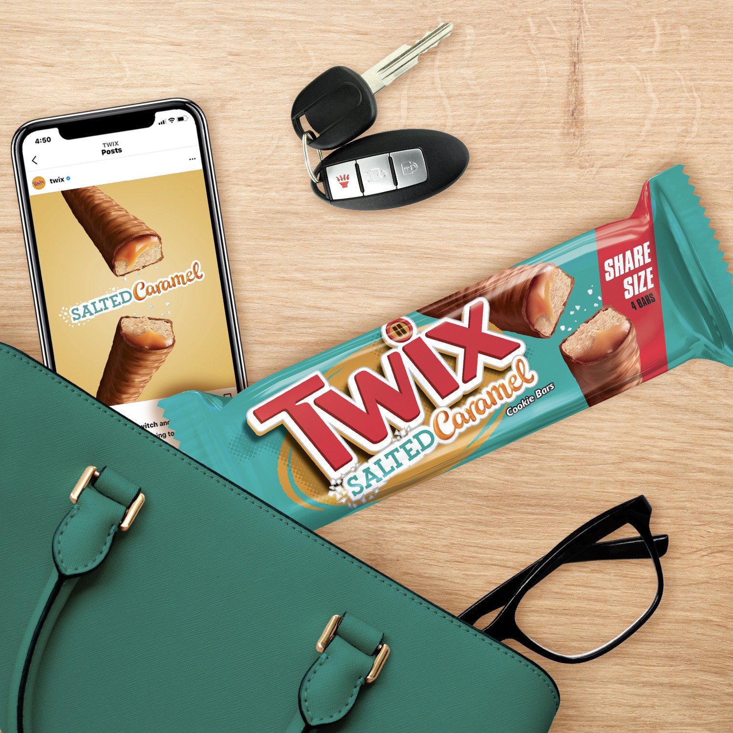 slide 7 of 8, TWIX Cookie Bars, Salted Caramel, Share Size, 2.82 oz