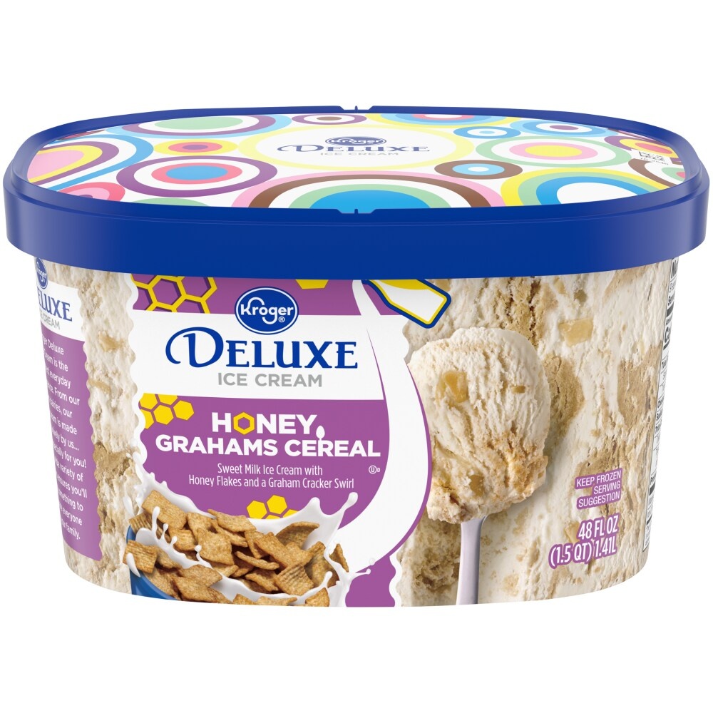 slide 1 of 1, Kroger Deluxe Honey Graham Cereal Light Ice Cream, 48 fl oz