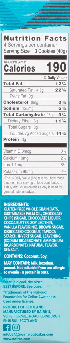 slide 8 of 13, Nairn's Gluten Free Dark Chocolate & Coconut Breakfast Oat Biscuits 5.64 oz, 5.64 oz