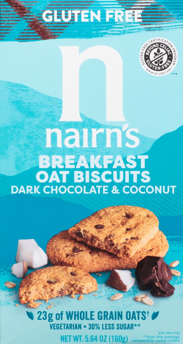 slide 4 of 13, Nairn's Gluten Free Dark Chocolate & Coconut Breakfast Oat Biscuits 5.64 oz, 5.64 oz