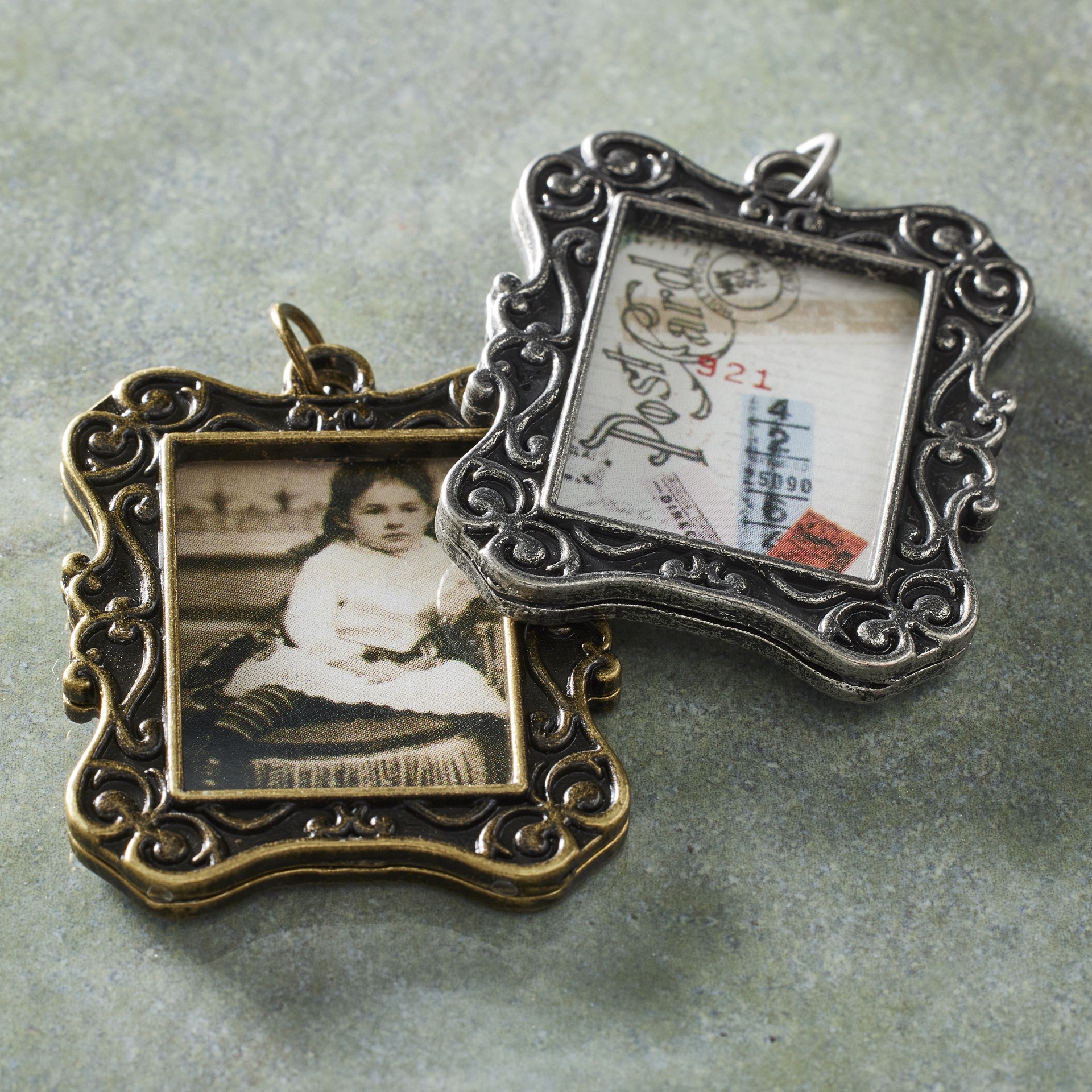 slide 2 of 3, Found Objects Frame Charms By Bead Landing, 42 mm