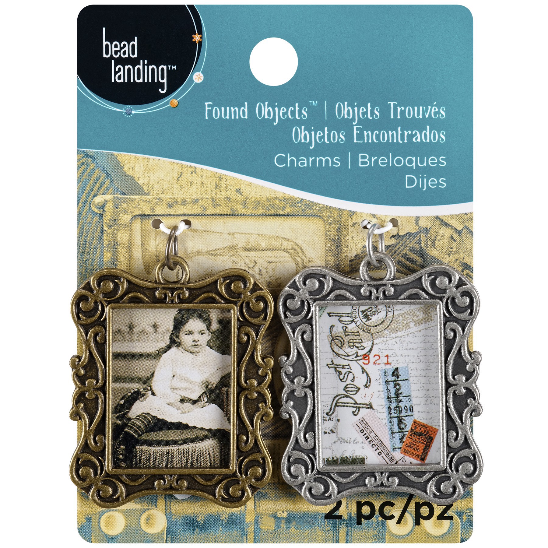slide 3 of 3, Found Objects Frame Charms By Bead Landing, 42 mm