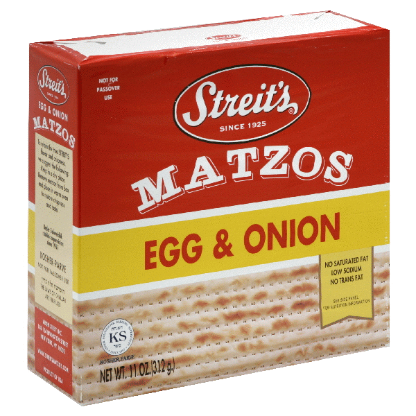 slide 1 of 1, Streit's Egg & Onion Matzos, 11 oz