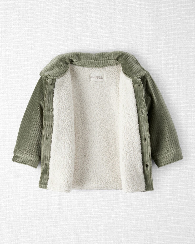 slide 4 of 4, Littleplanet Baby Boy Recycled Sherpa Velvety Corduroy Jacket Olive 24M, 1 ct