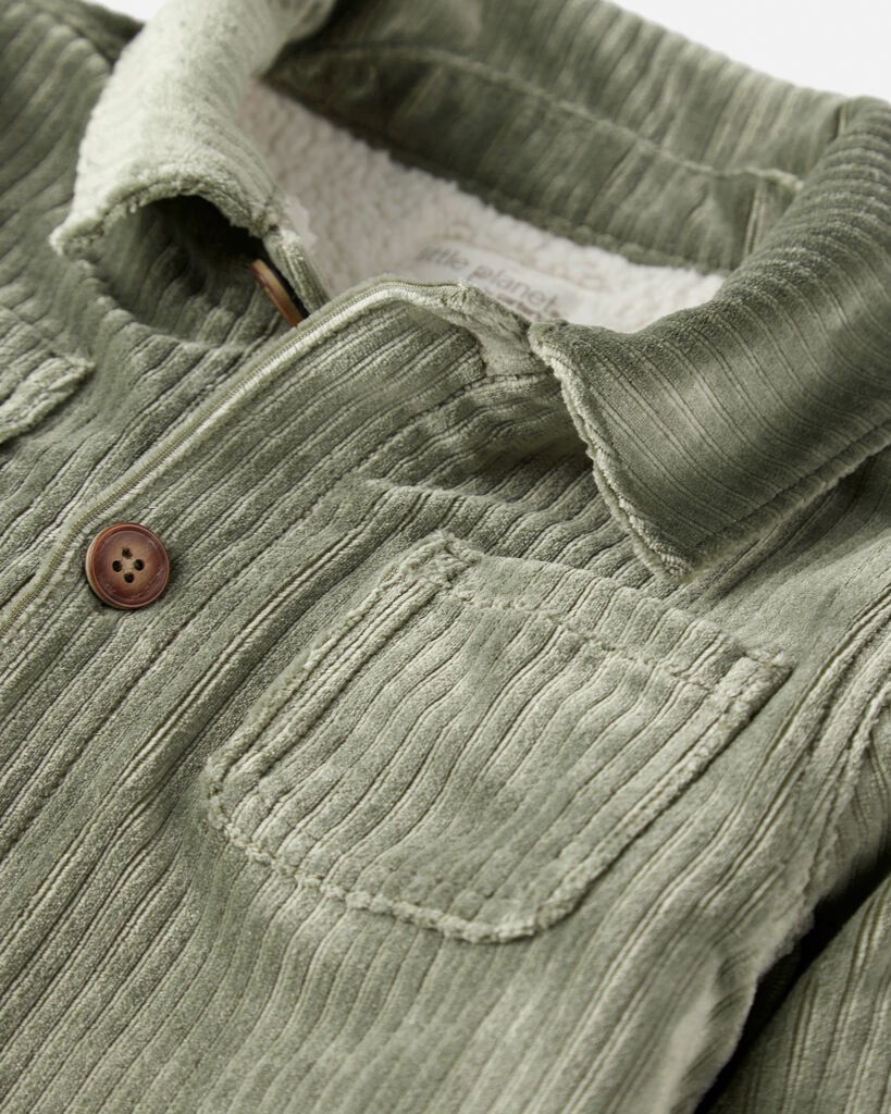 slide 3 of 4, Littleplanet Baby Boy Recycled Sherpa Velvety Corduroy Jacket Olive 24M, 1 ct