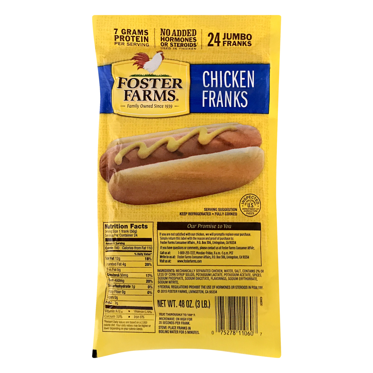 slide 1 of 1, Foster Farms Chicken Franks, 48 oz, 3 lb