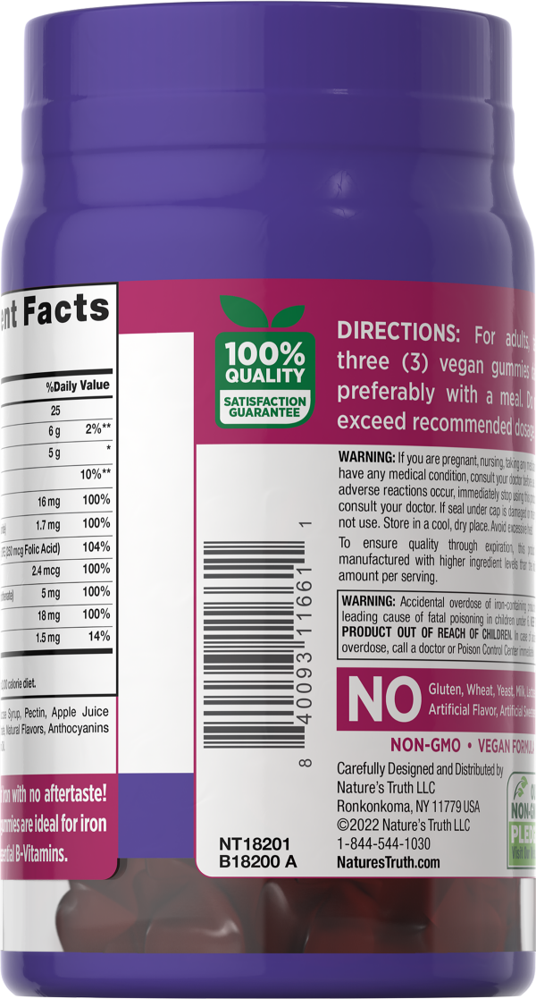 slide 7 of 10, Nature's Truth Delicious Grape Flavor Essential Iron + B-Vitamins, Zinc 60 Gummies, 1 ct