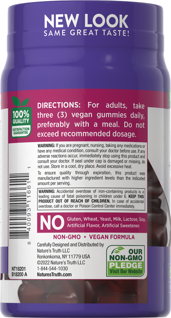 slide 2 of 10, Nature's Truth Delicious Grape Flavor Essential Iron + B-Vitamins, Zinc 60 Gummies, 1 ct