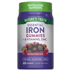 Nature's Truth Delicious Grape Flavor Essential Iron + B-Vitamins, Zinc 60 Gummies