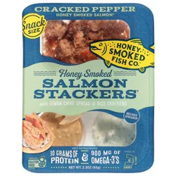 Honey Smoked Fish Co. Honey Smoked Cracked Pepper Salmon Stackers with Lemon Chive Spread & Rice Crackers Snack Size 2.3 oz