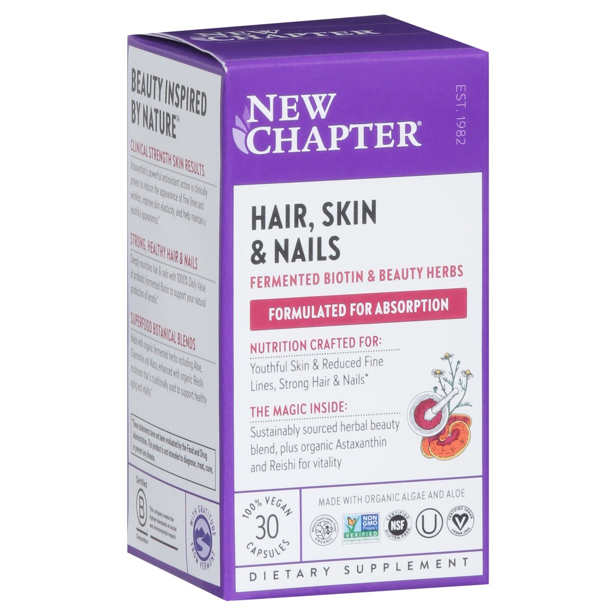 slide 9 of 9, New Chapter Hair, Skin & Nails, Biotin Supplement, Vegetarian Capsules, 30 ct