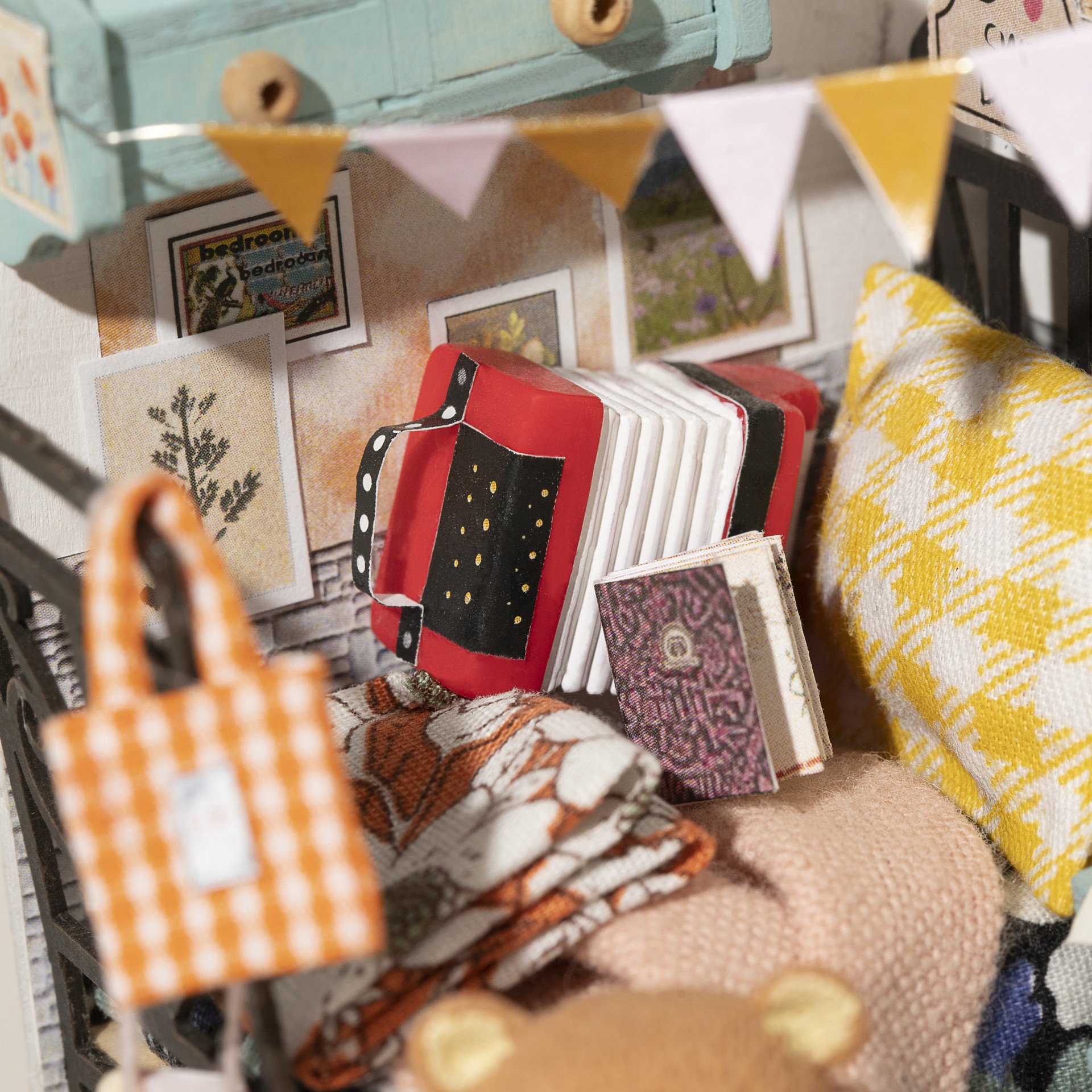 slide 2 of 6, Robotime Rolife Sweet Dream Bedroom Diy Miniature Kit, 4.13 in x 2.76 in x 2.76 in