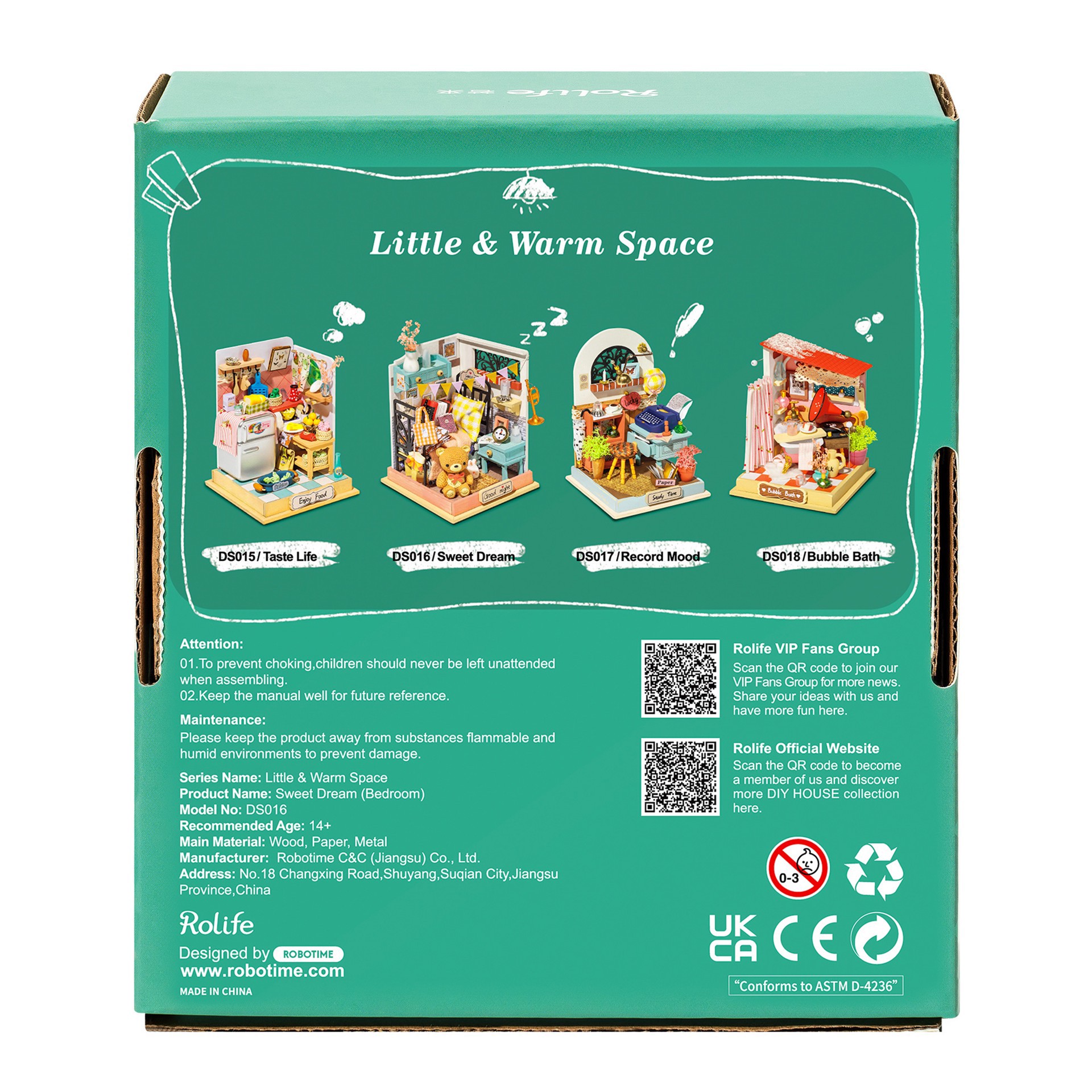 slide 4 of 6, Robotime Rolife Sweet Dream Bedroom Diy Miniature Kit, 4.13 in x 2.76 in x 2.76 in